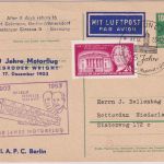 DDR - 10 Pfg. Bebel Ganzsache priv. Zudruck 50 J. Motorflug Gebr. Wright 1953