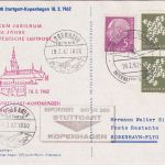 BRD - 50 J. Dt. Luftpost Sonderkarte ab Stuttgart-Flughafen n. DÄNEMARK 1962