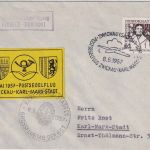 DDR - Zwickau/Karl-Marx-Stadt Postsegelflug 1957 Beförderungs-Ra2 2xSST+Vignette