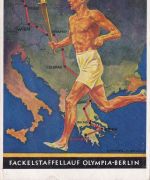 DR - Olympiade Berlin 1936 farb. Sonderkarte Fackelstaffellauf + SST/Cachets