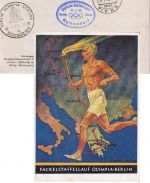 DR - Olympiade Berlin 1936 farb. Sonderkarte Fackelstaffellauf + SST/Cachets
