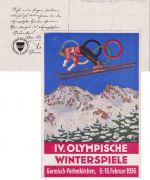 DR - IV. Olympische Winterspiele Garmisch-Partenkirchen farb. Sonderkarte 1936