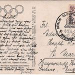 DR - 15 Pfg. Fechter Karte n. ENGLAND SST Berlin Olympia-Stadion 1936