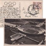 DR - 15 Pfg. Fechter Karte n. ENGLAND SST Berlin Olympia-Stadion 1936