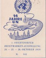 BRD - Elchingen Oberndorf 1. Postsegelflug Schmuckkarte SST Oberndorf 1959