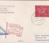 BRD - Elchingen Hahnenweide 1. Postsegelflug Schmuckumschlag Olympia-Jahr 1960