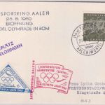 BRD - Hahnenweide Elchingen 1. Postsegelflug Karte m. Vignette Olympia-Jahr 1960