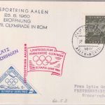 BRD - Hahnenweide Elchingen 1. Postsegelflug Karte m. Vignette Olympia-Jahr 1960