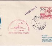BRD - Elchingen Hornberg 1. Postsegelflug Sonderflugpost Vignette Cachet 1958
