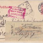 DR - 10 Pfg. Germania Ganzsache n. ITALIEN Leipzig-Gohlis 1910 Retouraufkleber