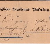 Bayern - Wasserburg 18. SEP K1 unfrank. Nachnahmebrief n. Gars 1883