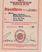 All.Bes. - Kreis- u. Stadtsparkasse Wasserburg a. Inn Sparschein Gars 10.9.48
