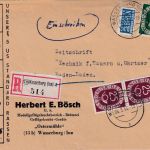 BRD - 2x25+10 Pfg. Posthorn illustr. Einschreibebrief Wasserburg 1954