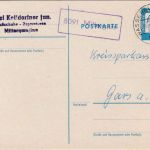 BRD - 8091 Mittergars Poststelle I Ra1 15 Pfg. Ganzsachenkarte n. Gars 1964