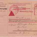 BRD - Wasserburg 1953 34 Pfg. AFS Finanzamt Nachnahmedrucksachenkarte