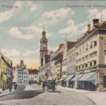 Bayern - Freising Hauptstraße m. Rathaus farb. AK/Soldatenkarte 1913