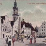 Bayern - Freising Kriegerdenkmal u. Pfarrkirche farb. AK 1913
