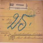 Bayern - Allershausen 19. JUL 16 K1 unfrankierte Paketkarte n. Geratskirchen