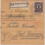 DR-Infla - 2 1/2 M. By-Abschied/DR Einschreibe-Paketkarte Garmisch-Partenk. 1920