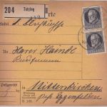 Bayern - 2x25 Pfg. Ludwig Paketkarte Tutzing - Mittenkirchen 21. JUN 16