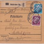 DR - 20+15 Pfg. Hindenburg Paketkarte Holzkirchen - Rottach-Egern 1935
