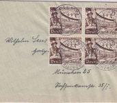 DR - 3 Pfg. Leipziger Messe 4er-Block/OR Brief Wurzhütte ü. Schliersee 6.6.40