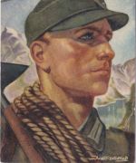 DR - Gebirgsjäger Portrait-Künstler-AK Axster-Heudtlaß Feldpost (02870) 17.1.42