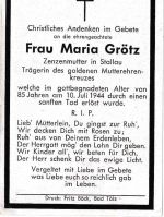DR - Bad Heilbrunn Stallau Sterbebild (Goldenes Mutter-Ehrenkreuz) 1944