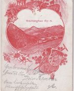Bayern - Tegernsee Hirschberghaus orange (!) Passepartout-AK gelaufen 1911