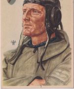 DR - Stuka-Flieger farb. Portrait-AK (Willrich) gelaufen/Feldpost Paderborn 1944