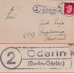 DR - (2) Oderin (Berlin-Görlitz) Landpost-Ra2 Brief Bahnpost 2.1.45 n. Ampflwang