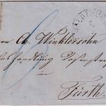 Bayern - 3 Kr. Quadrat blau Brief oMR 689 Waldthurn - Fürth 7/5 1861 Nachporto