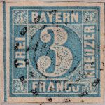 Bayern - 3 Kr. Quadrat blau Brief oMR 689 Waldthurn - Fürth 7/5 1861 Nachporto
