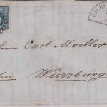 Bayern - 3 Kr. Quadrat blau Brief gMR 159 Giebelstadt - Würzburg 16/8 1858