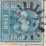 Bayern - 3 Kr. Quadrat blau Brief gMR 267 Pilsting - Landshut 30/8 1852