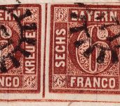 Bayern - 6 Kr. Quadrat braun waagr. Paar Brief gMR 371 Waldsassen 10/12 1855