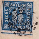 Bayern - 6 Kr. Quadrat blau UR ! Brief oMR 683 Sünching - Stadtamhof 7/10 1863
