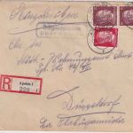 DR - Schmiedehausen ü. Apolda Landpost-Ra2 Einschreibbrief n. Düsseldorf 1944