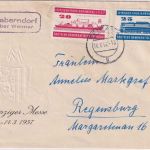 DDR - Gaberndorf ü. Weimar Landpost-Ra2 Schmuckkuvert n. Regensburg 1957