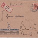 DR - 50 Pfg. Korbdeckel Einschreibebrief (20-100g) Dresden - Zwönitz 23.5.25