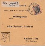 DR - 25 Pfg. Germania Perfin Paketkarte/postlagernd Heilbronn - Stebbach 2.1.14