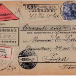 DR - 20+5 Pfg. Germania Nachnahme-Einschreibedrucksache n. FRANKREICH 1910