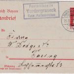 Bayern - Vordergraseck T. Partenkirchen Posthilfstellen-Ra3 Ganzsache 1912