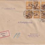 DR-Infla - 5 Mrd. Korbdeckel 6er-Block Ortseinschreibebrief Hannover 24.11.23