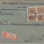 DR-Infla - 10x200 Mio. Korbdeckel Einschreibebrief Pirmasens - Berlin 6.11.23