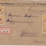 DR-Infla - 8x5 Mrd. Korbdeckel Einschreibebrief Dirlewang - München 22.11.23
