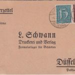 DR-Infla - 15+25 Pfg. Ziffer Bücherzettel Waldnier - Düsseldorf 4.3.20