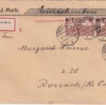 DR - 2x1,50/1,25 M. Reichspostamt u.a. Einschreibebrief Patschkau 19.3.22
