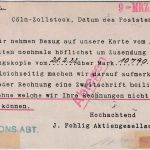 DR - 50 Pfg. Germania Perfin "JPAG" Orts-Drucksachenkarte Cöln-Zollstock 8.3.22