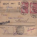 DR - 2x1 M. Reichspostamt Paketkarte Zeitz - Memel 9.9.20